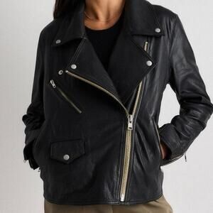 Quince Oversized 100% Leather Moto Jacket Black Women’s Size XL Chic